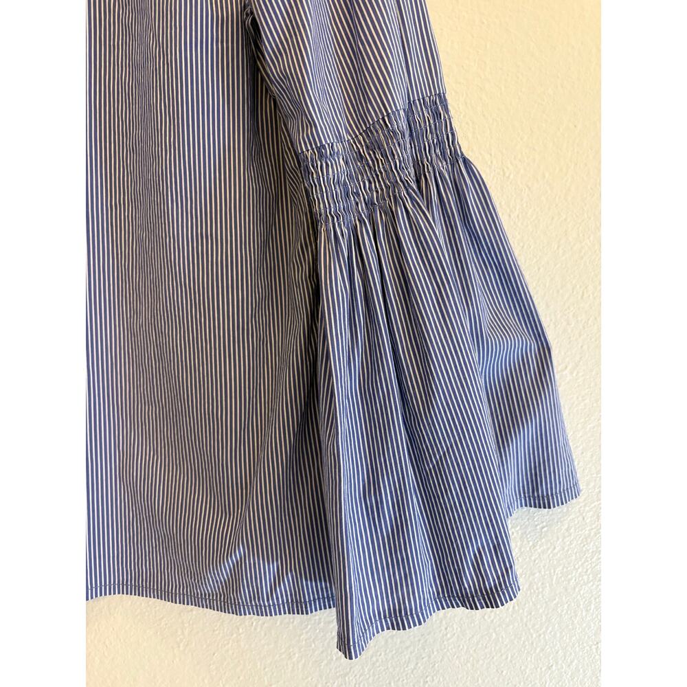 Solitaire Women's Large Blouse Blue White Stripe Long Bell Sleeve 4th‎ of July - Picture 4 of 6